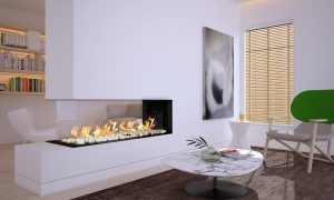 open wall, two sided fireplace