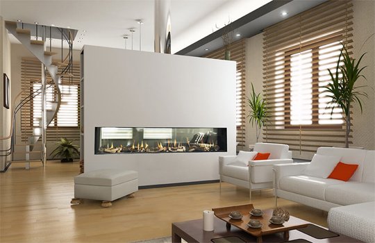 Modern See Through Linear Fireplace